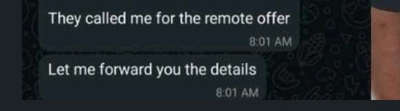 WhatsApp message about being called for a remote offer